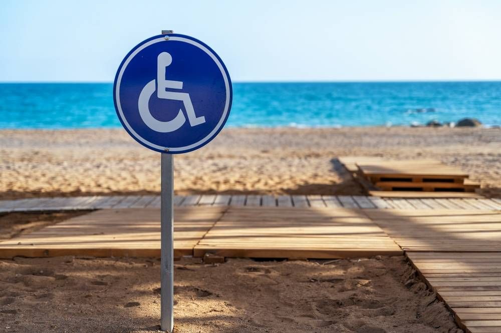 accessible beach with wheelchair mat