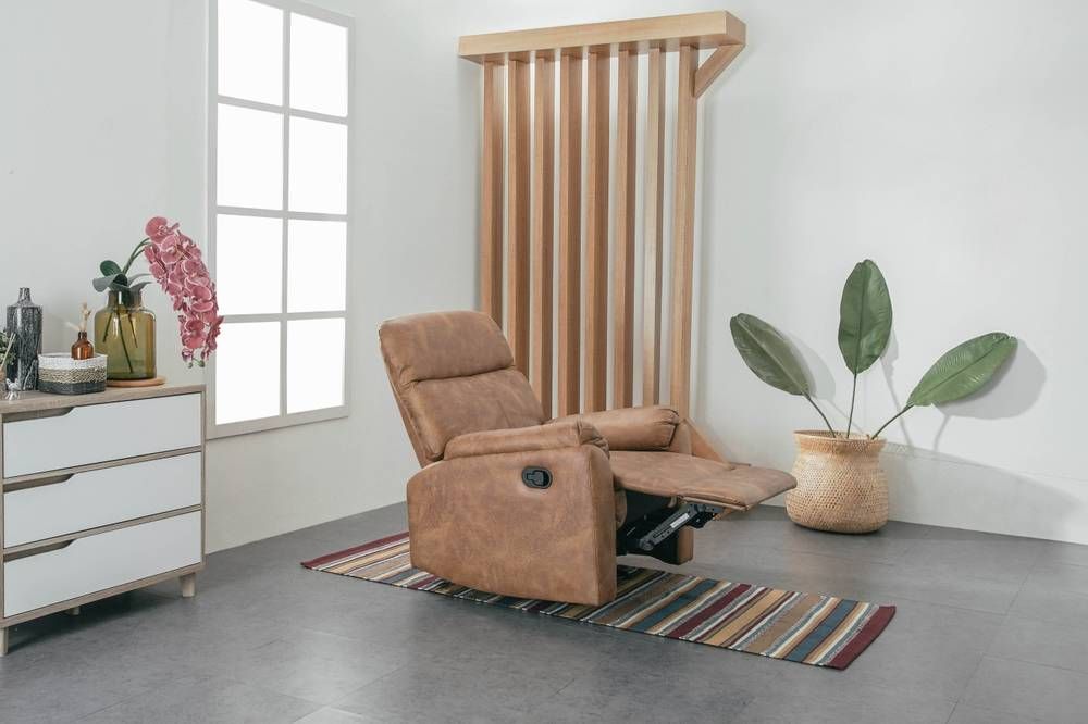 brown leather power recliner with footrest