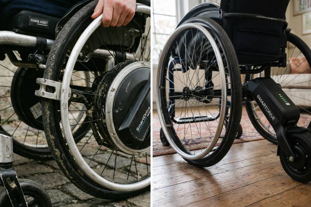 how does a power assist for manual wheelchair work