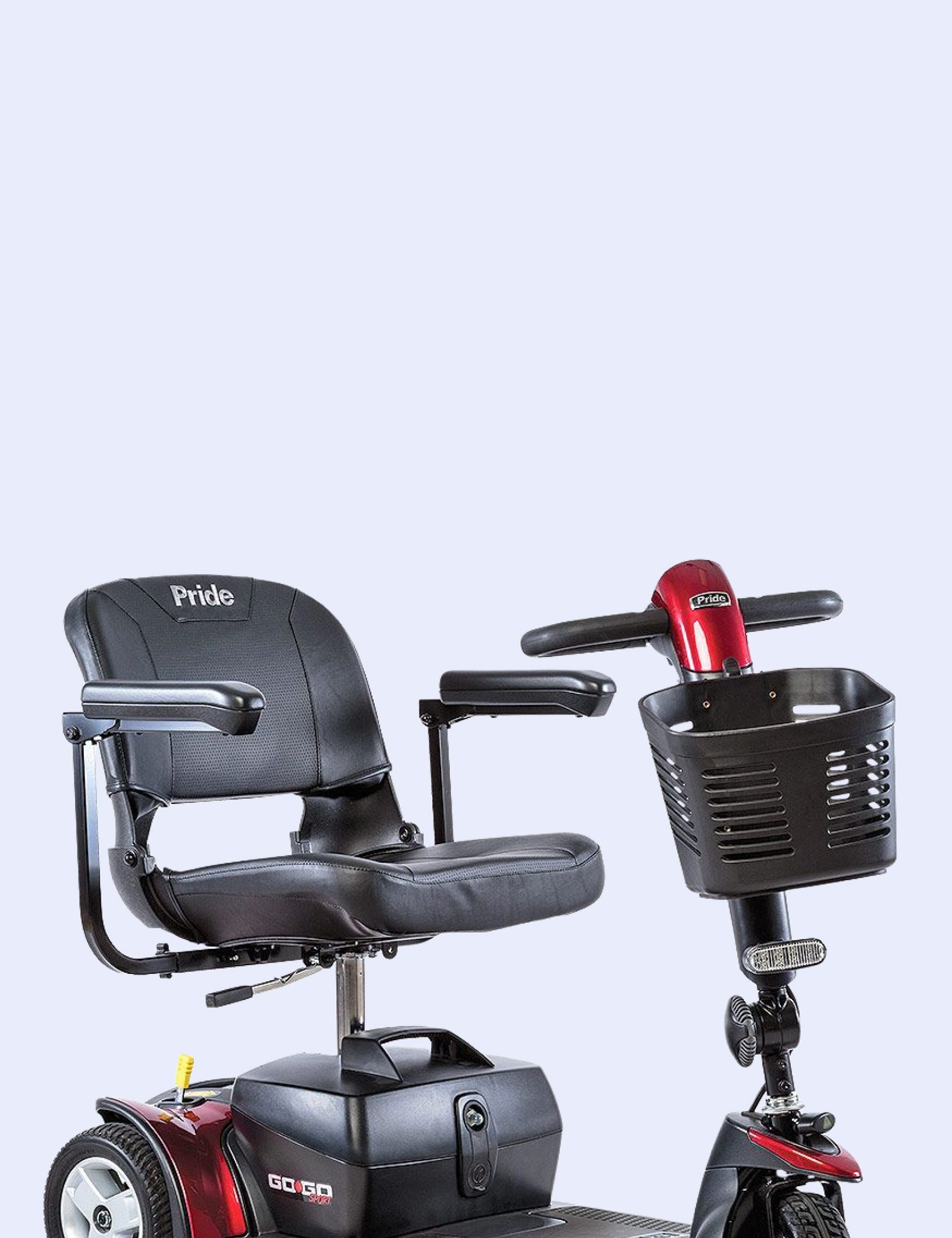 Mobility scooter with Pride branding on a white background