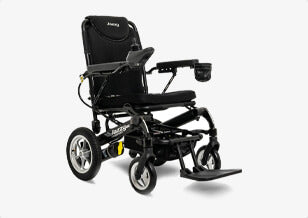 Black electric wheelchair on a white background